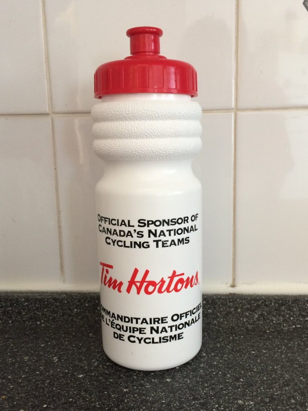 Tim Hortons Branded Plastic Cycling Water Bottle Canada Teams Sponsor Red Lid